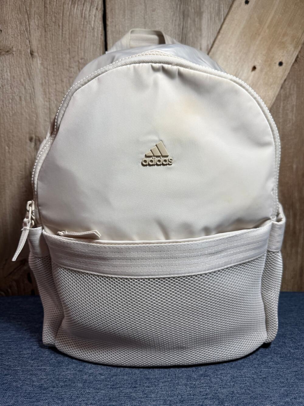 Adidas Cream Beige School Backpack With Multiple Compartments & Pockets